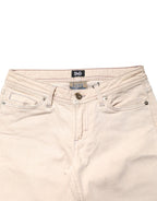 Beige Low Waist Cotton Slim Fit Denim Trousers Jeans