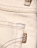 Beige Low Waist Cotton Slim Fit Denim Trousers Jeans