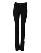 Black Mid Waist Cotton Stretch Skinny Denim Jeans