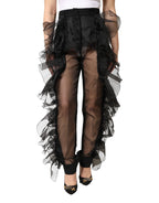 Black High Waist Tulle Wool Trouser Pants
