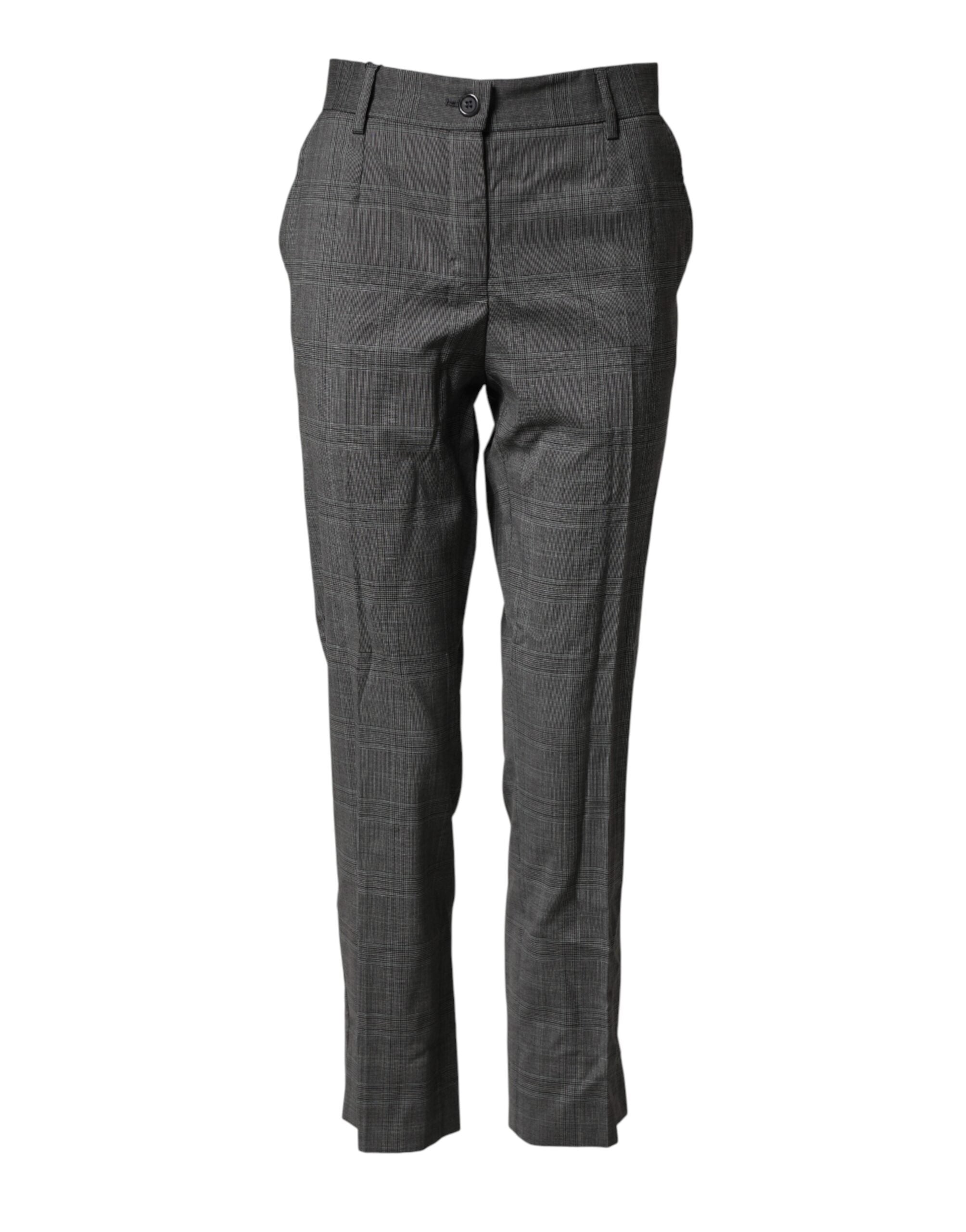 Dark Gray Check Tartan VirginWool Dress Pants