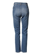 Blue Distressed Washed Cotton Denim Jeans