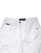 White Distressed Cotton BOYFRIEND Denim Jeans