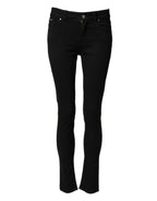Black Cotton Skinny Mid Waist Denim Jeans