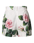 White Floral Print High Waist Hotpants Short