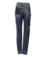 Blue Cotton Rhinestone Embellish Denim Jeans