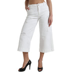 Wide Leg White Cotton Cropped Denim Jeans