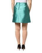 Green Polyester Button High Waist Mini Skirt