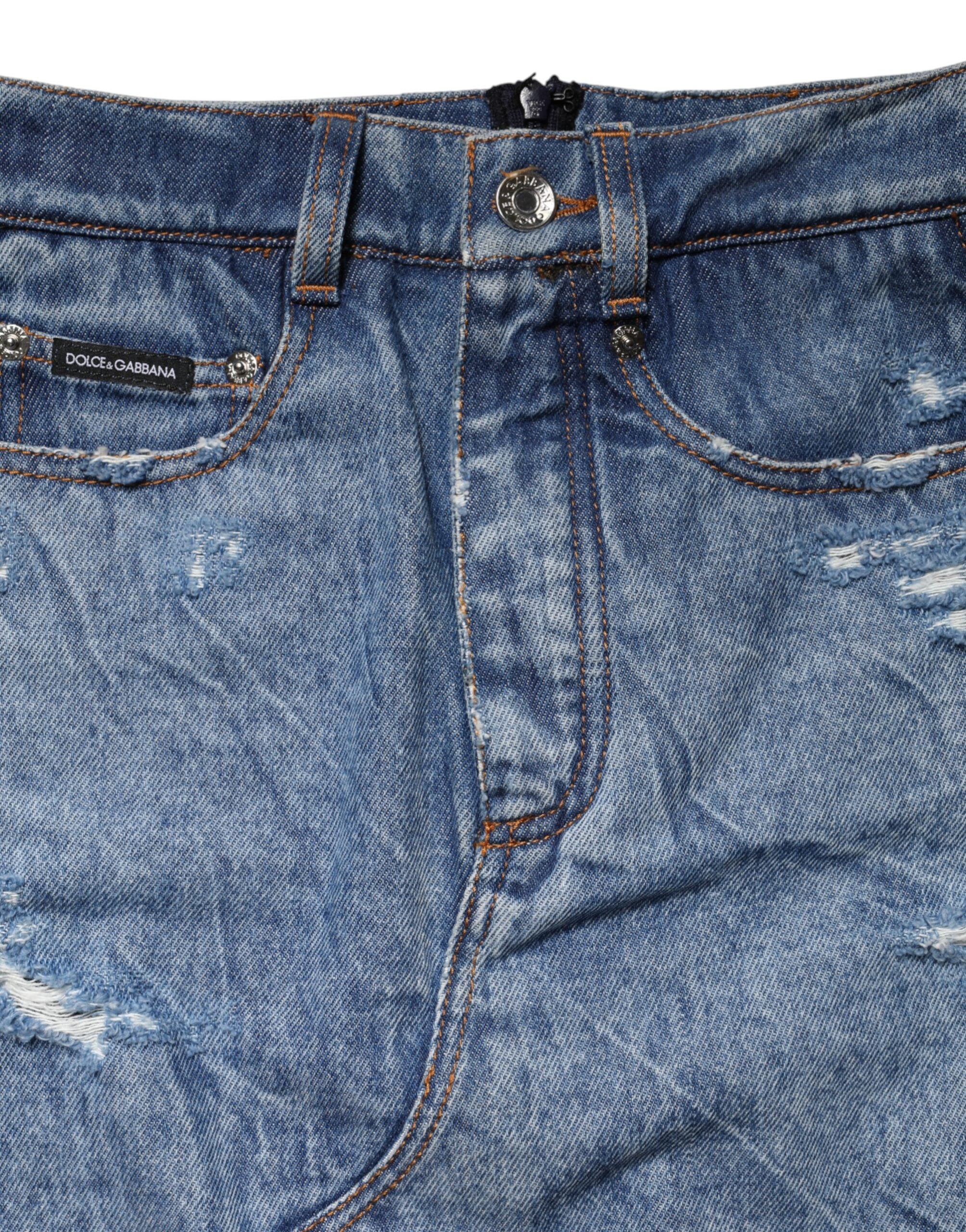 Blue Black Cotton Denim Sheer Midi Skirt