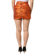 Metallic Orange Viscose High Waist Mini Skirt