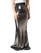Metallic Gray Sequin High Waist Mermaid Skirt