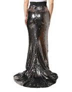 Metallic Gray Sequin High Waist Mermaid Skirt