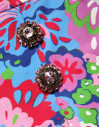 Multicolor Floral Buttoned High Waist Mini Shorts