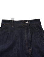 Dark Blue Cotton A-line Denim Midi Skirt