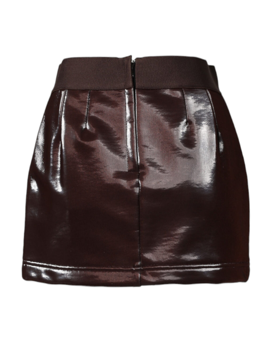 Dark Brown Cotton Fitted High Waist Mini Skirt
