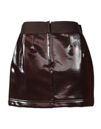 Dark Brown Cotton Fitted High Waist Mini Skirt