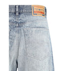 Blue Cotton Straight-Leg Jeans