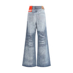 Blue Cotton Flared Jeans