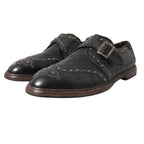 Black Leather Monk Strap Studded Dress Shoes