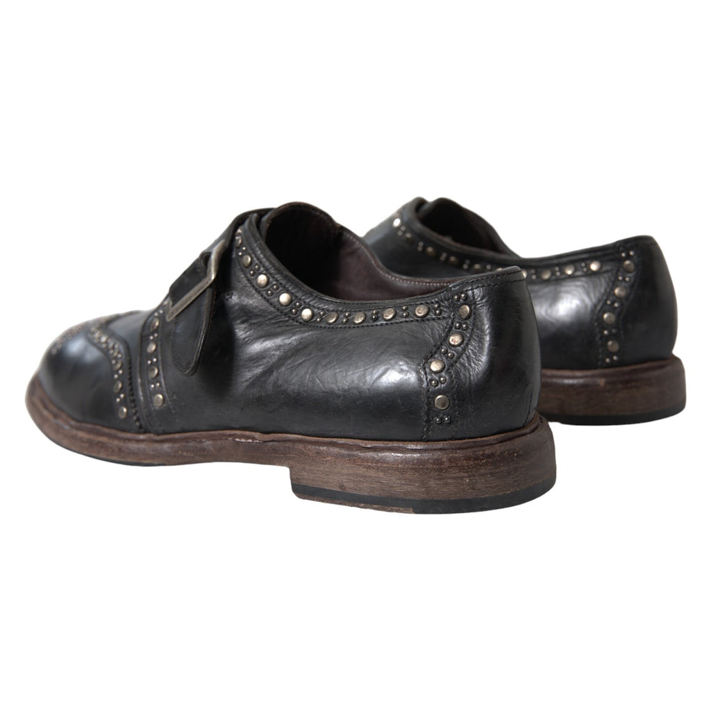 Black Leather Monk Strap Studded Dress Shoes