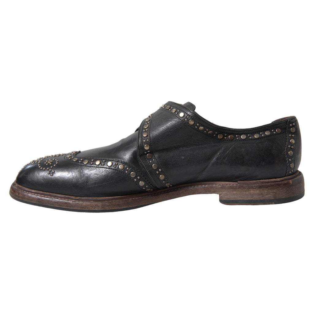 Black Leather Monk Strap Studded Dress Shoes