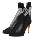 Black Nylon Stretch Mesh Sock Boots  Shoes