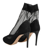 Black Nylon Stretch Mesh Sock Boots  Shoes