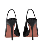 Black Leather Stiletto Heel Sandals