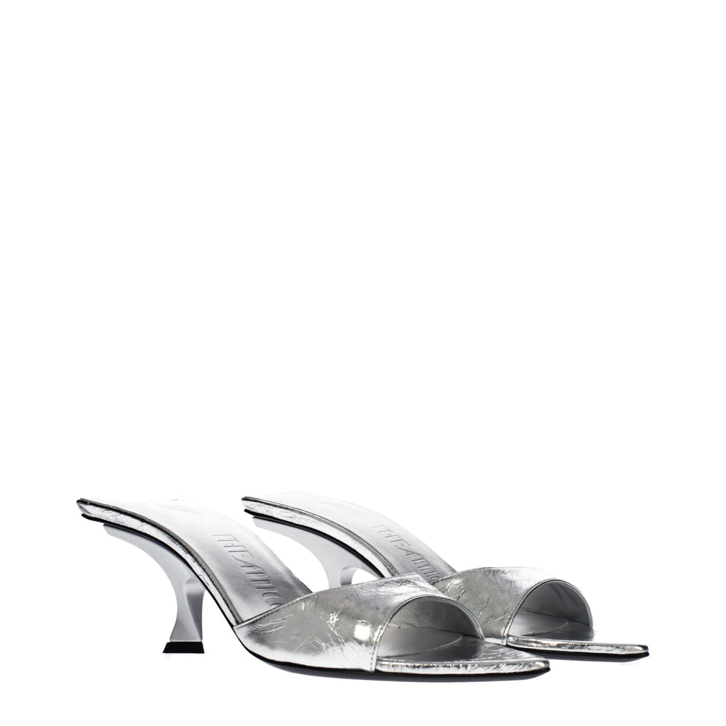 Gray Leather Flat Sandals