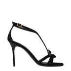 Black Leather Stiletto Heel Sandals