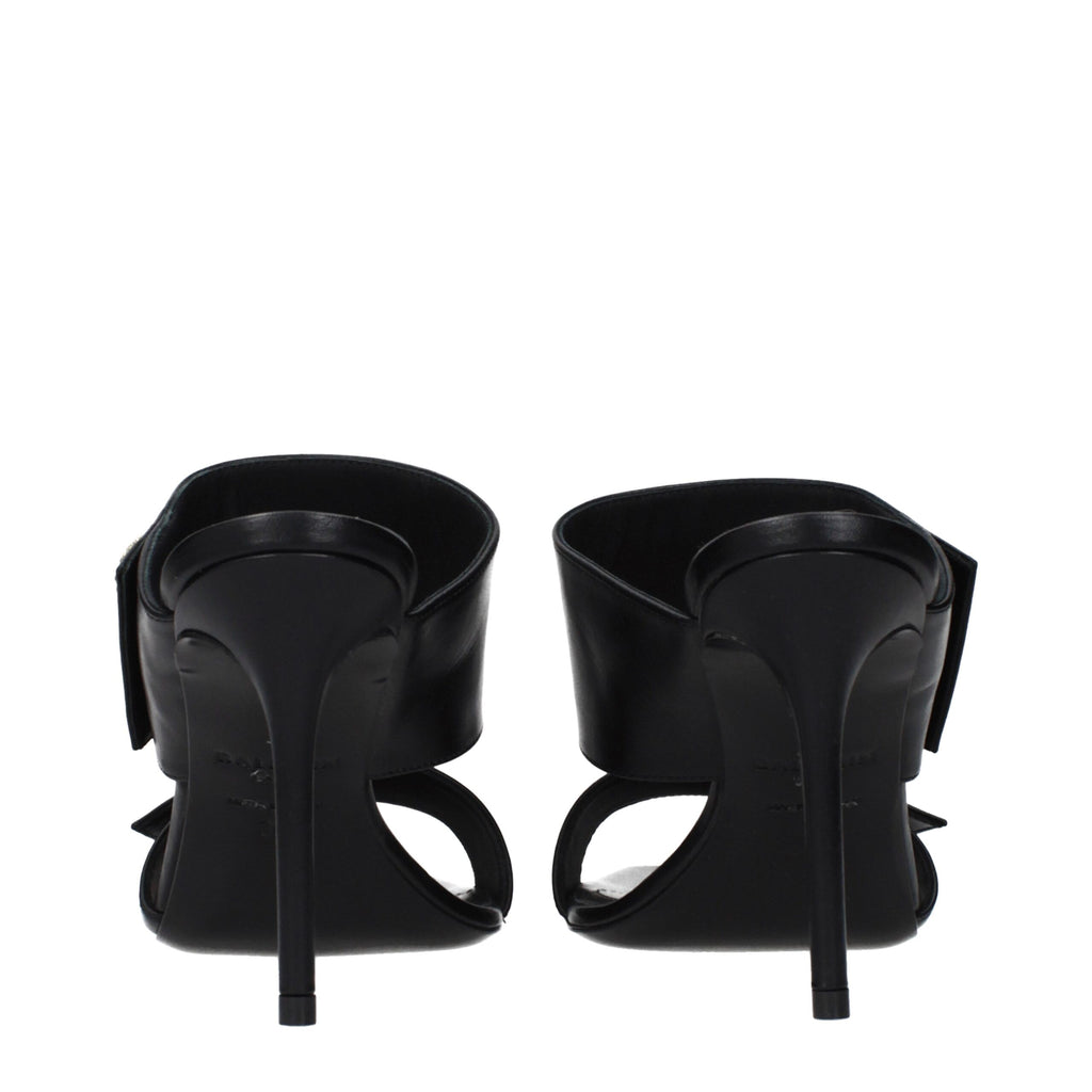 Black Leather Stiletto Heel Sandals