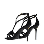 Black Leather Stiletto Heel Sandals