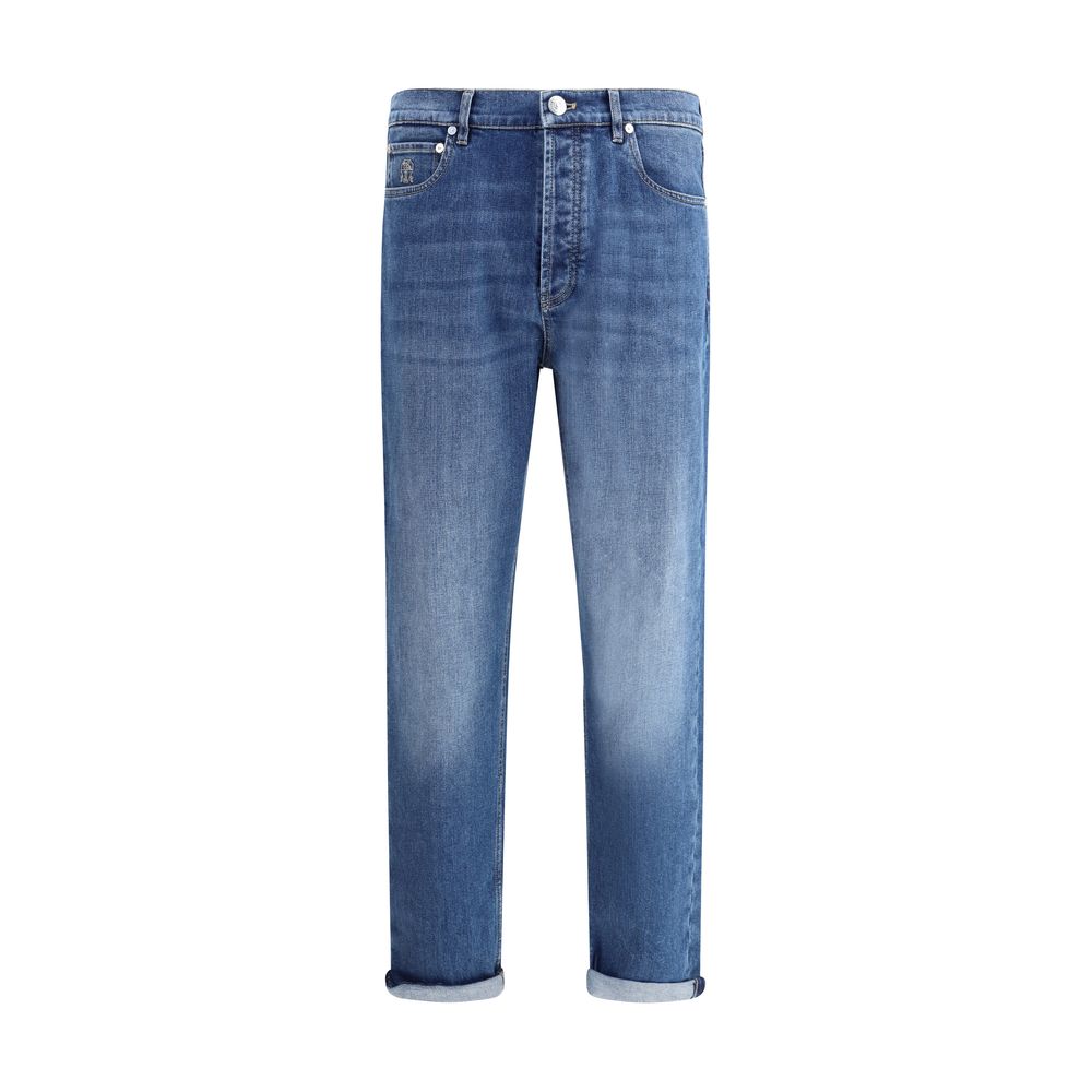 Blue Cotton Straight-Leg Jeans