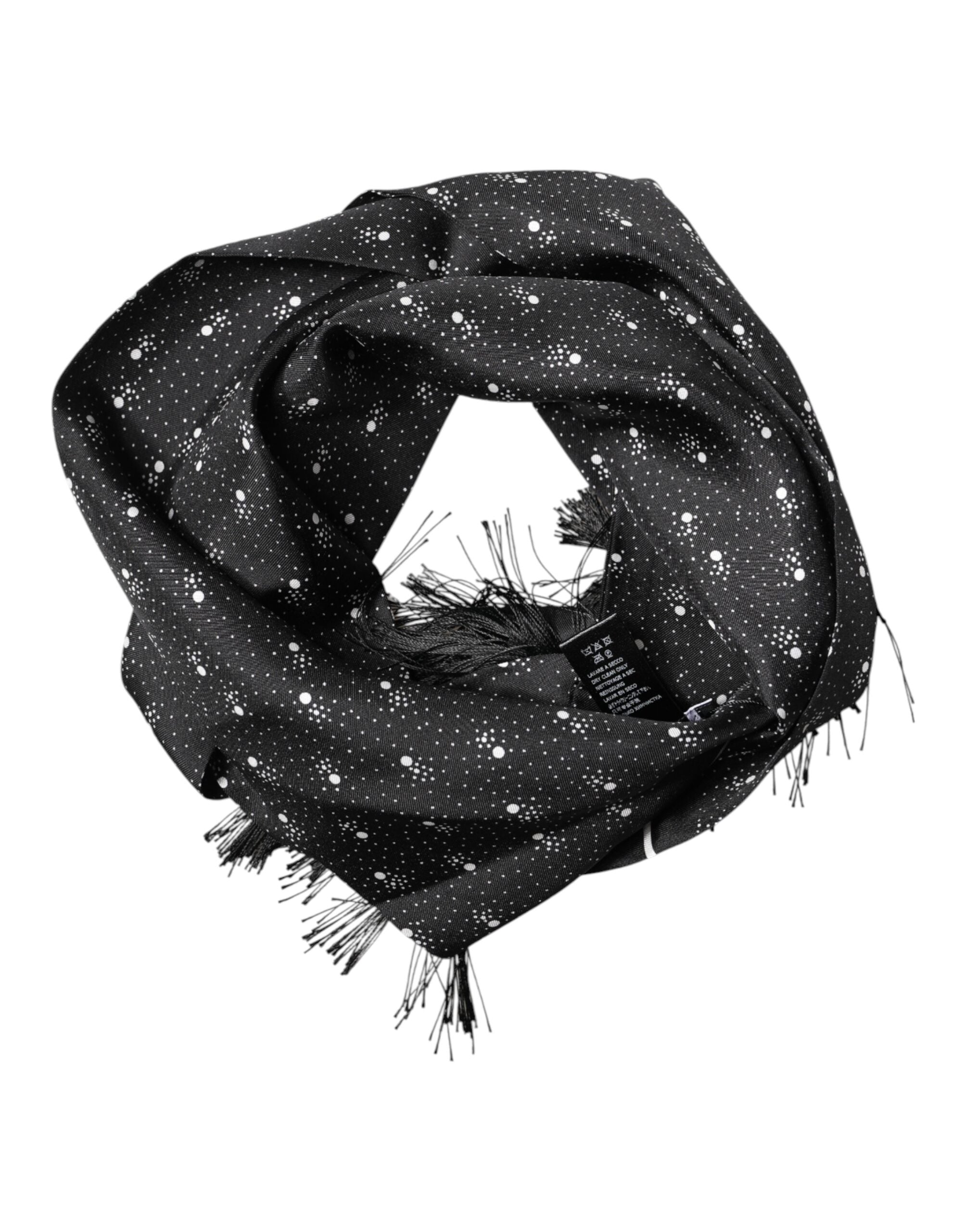 Black Silk Dotted Men Neck Wrap Shawl Scarf