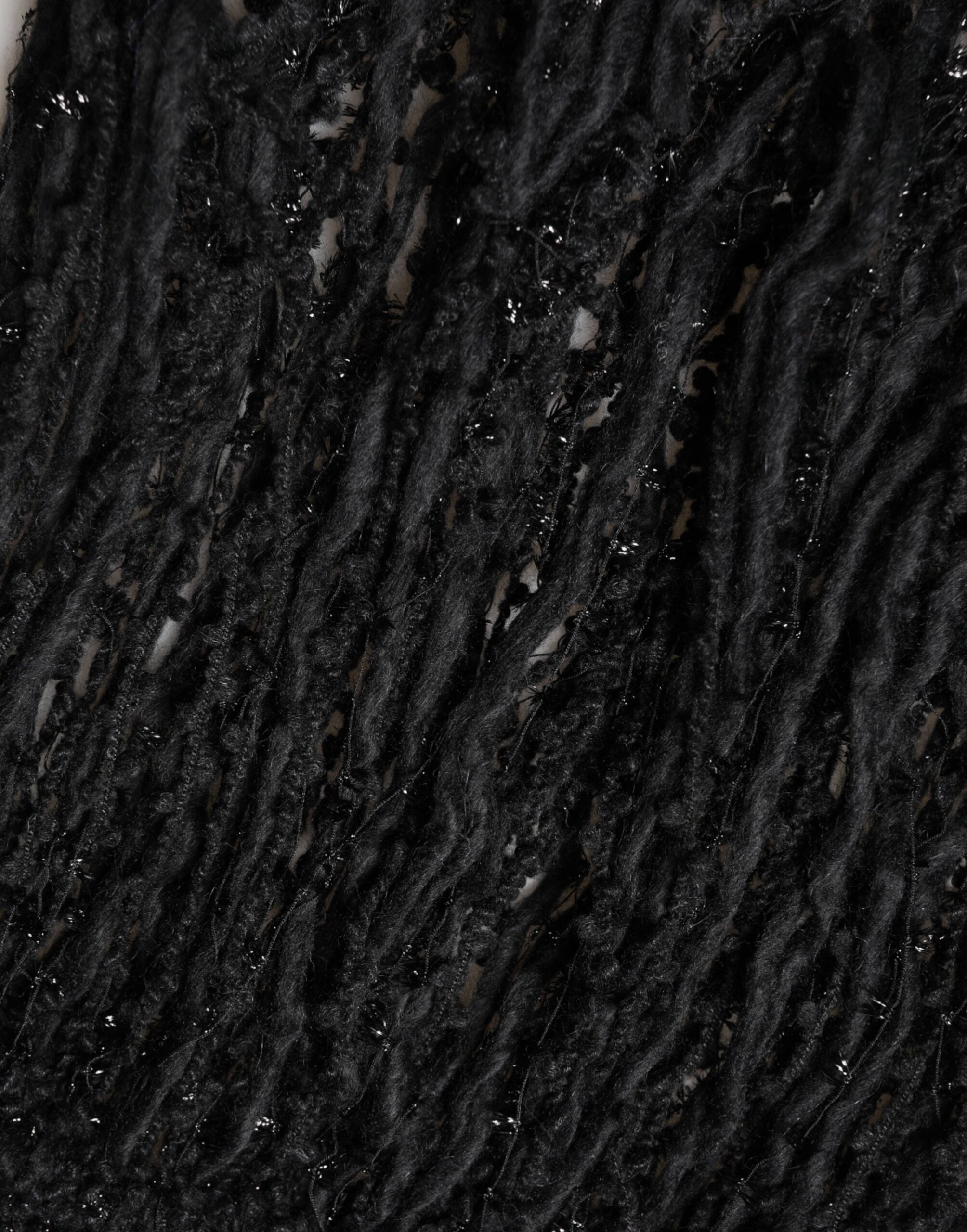 Black Cashmere Knit Shawl Fringes Scarf