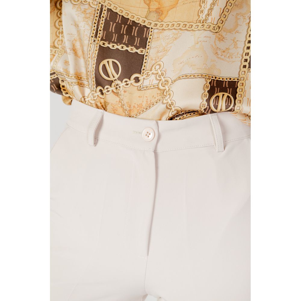 Beige Elastane Casual Pants