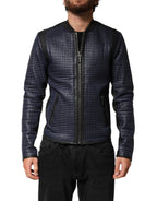 Blue Nylon Full Zip Bomber Men Jacket
