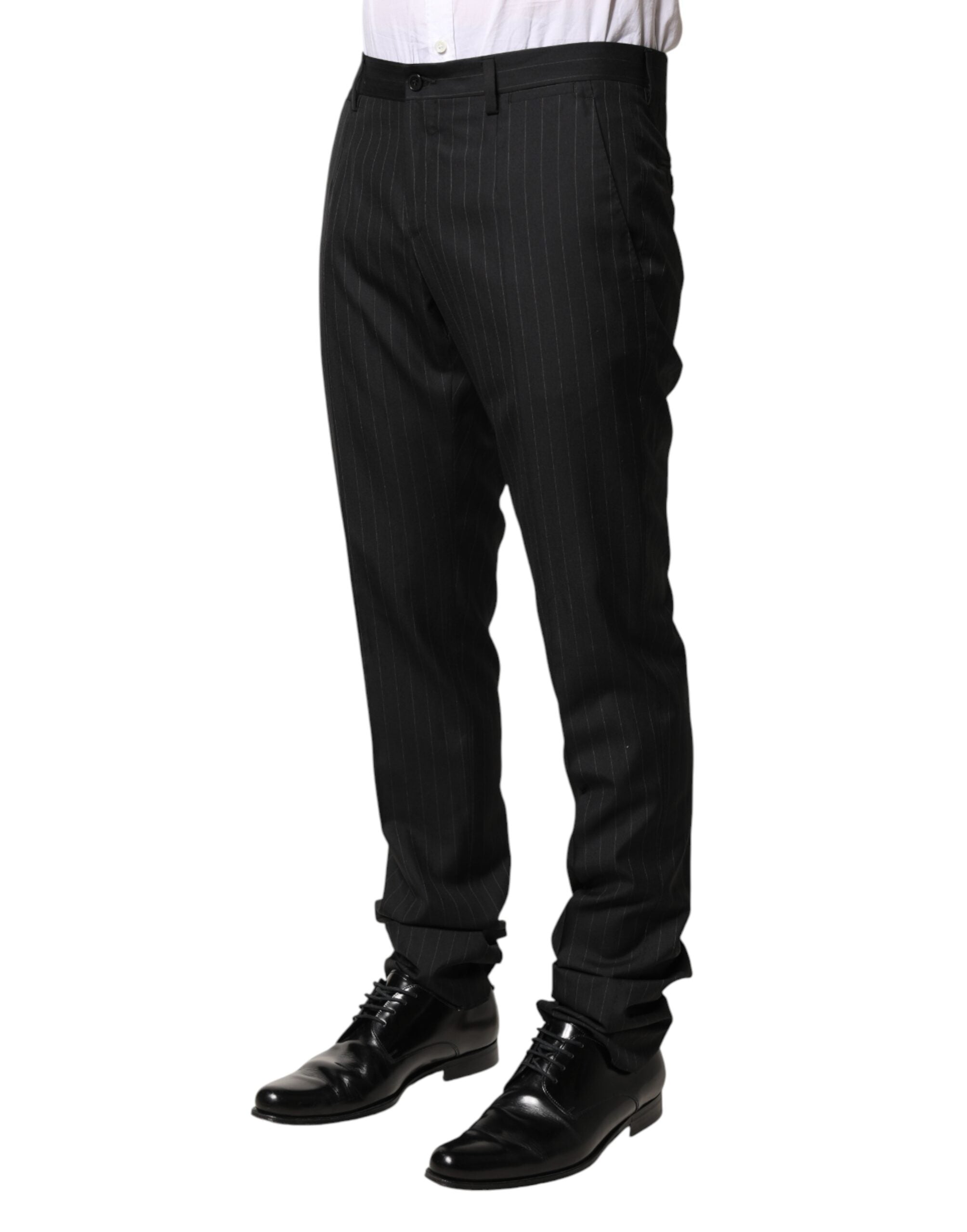 Black Stripes Wool Men Dress Trousers Pants
