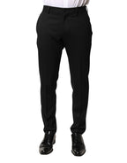 Black Wool Mid Waist Men Dress Trousers Pants
