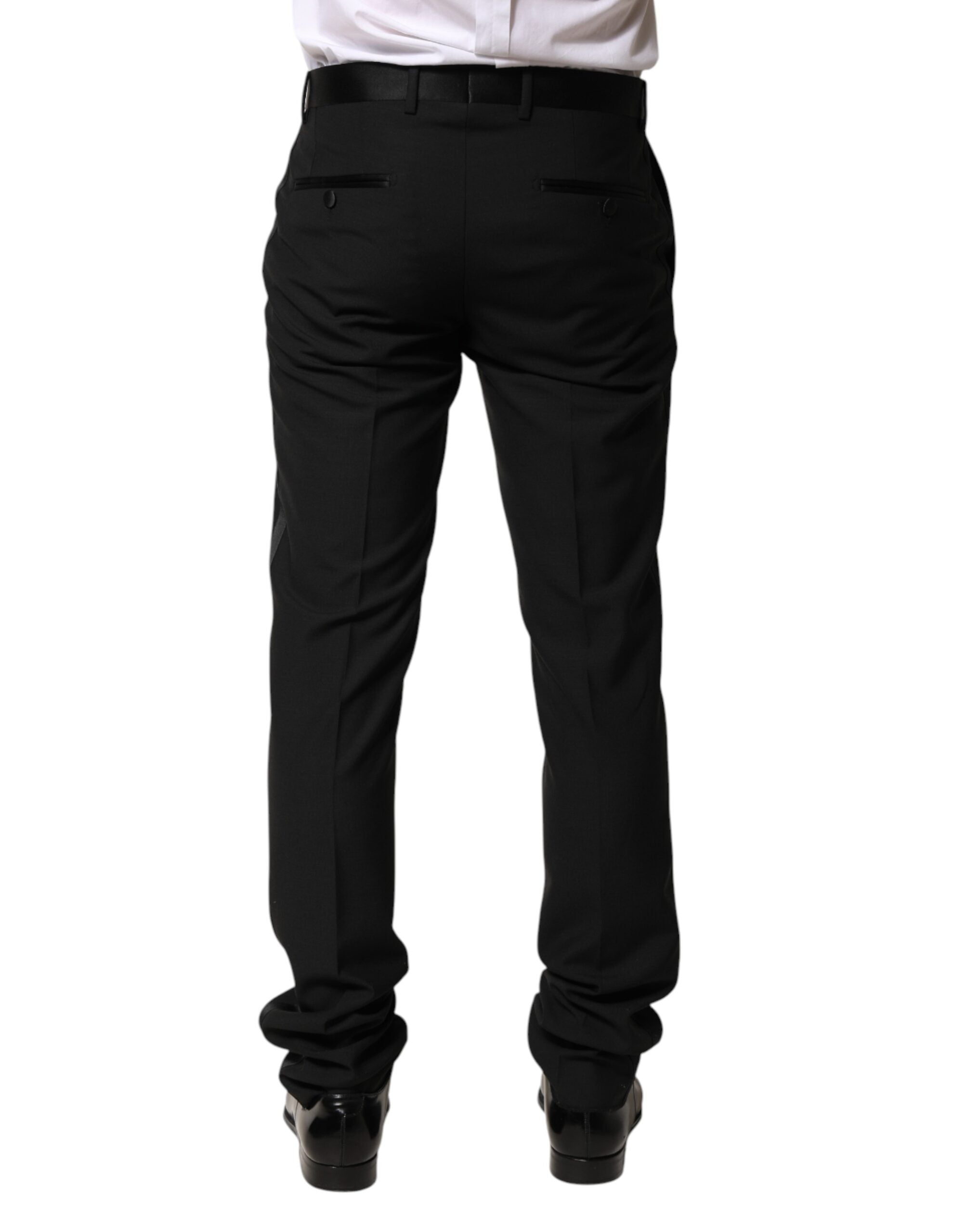 Black Wool Mid Waist Men Dress Trousers Pants