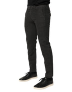 Dark Gray Cotton Mid Waist Skinny Men Denim Jeans