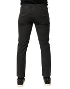 Dark Gray Cotton Mid Waist Skinny Men Denim Jeans