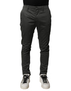 Dark Gray Cotton Mid Waist Skinny Men Chino Trouser Pants