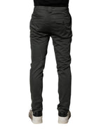 Dark Gray Cotton Mid Waist Skinny Men Chino Trouser Pants