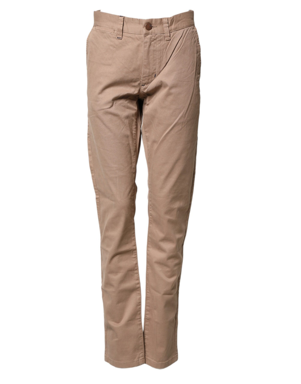 Beige Cotton Mid Waist Straight Men Chino Trouser Pants