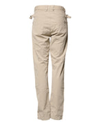 Beige Cotton Mid Waist Straight Men Denim Jeans