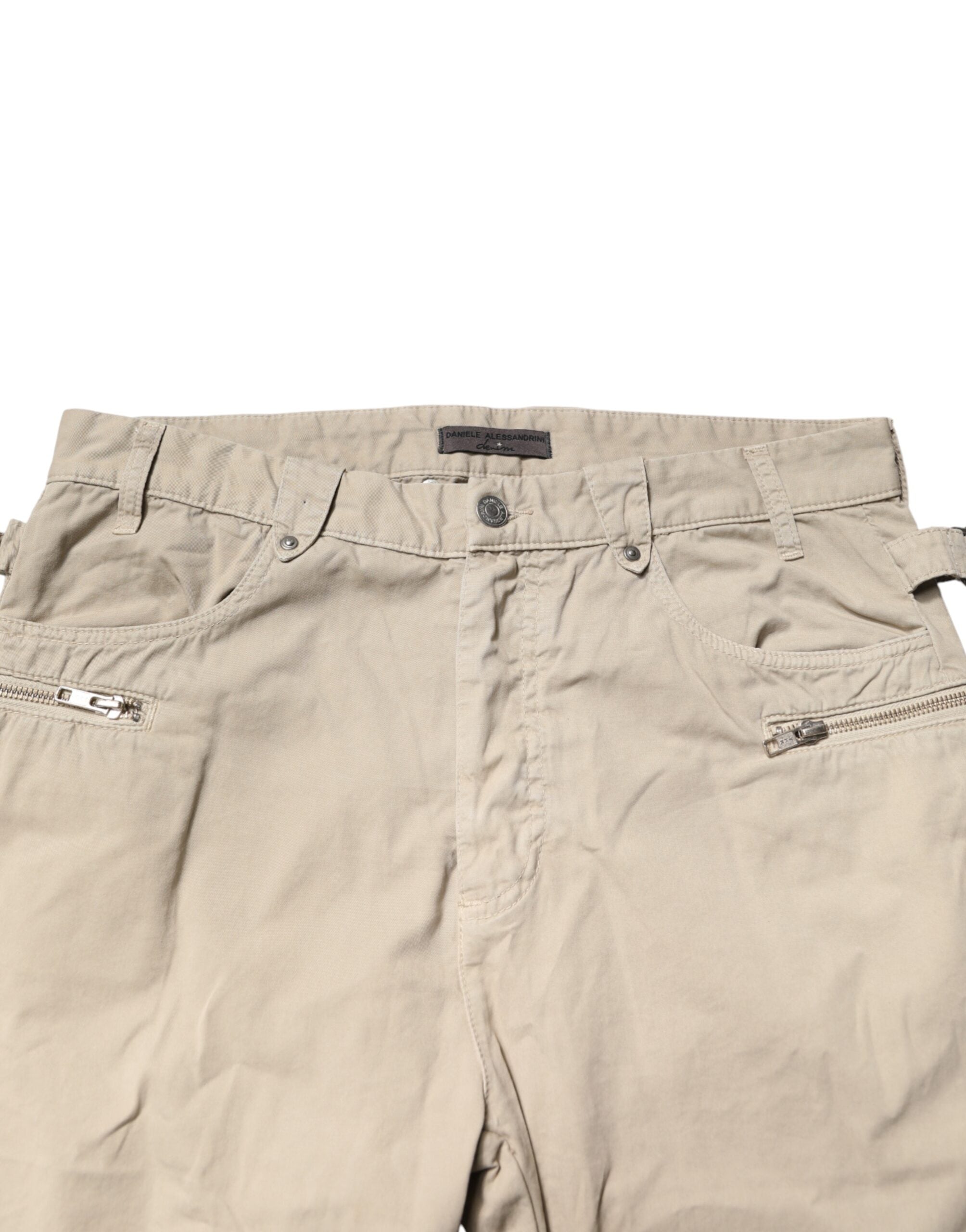 Beige Cotton Mid Waist Straight Men Denim Jeans