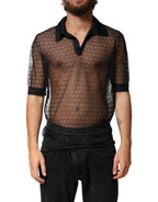 Black Sheer Short Sleeves Casual Polo  Top