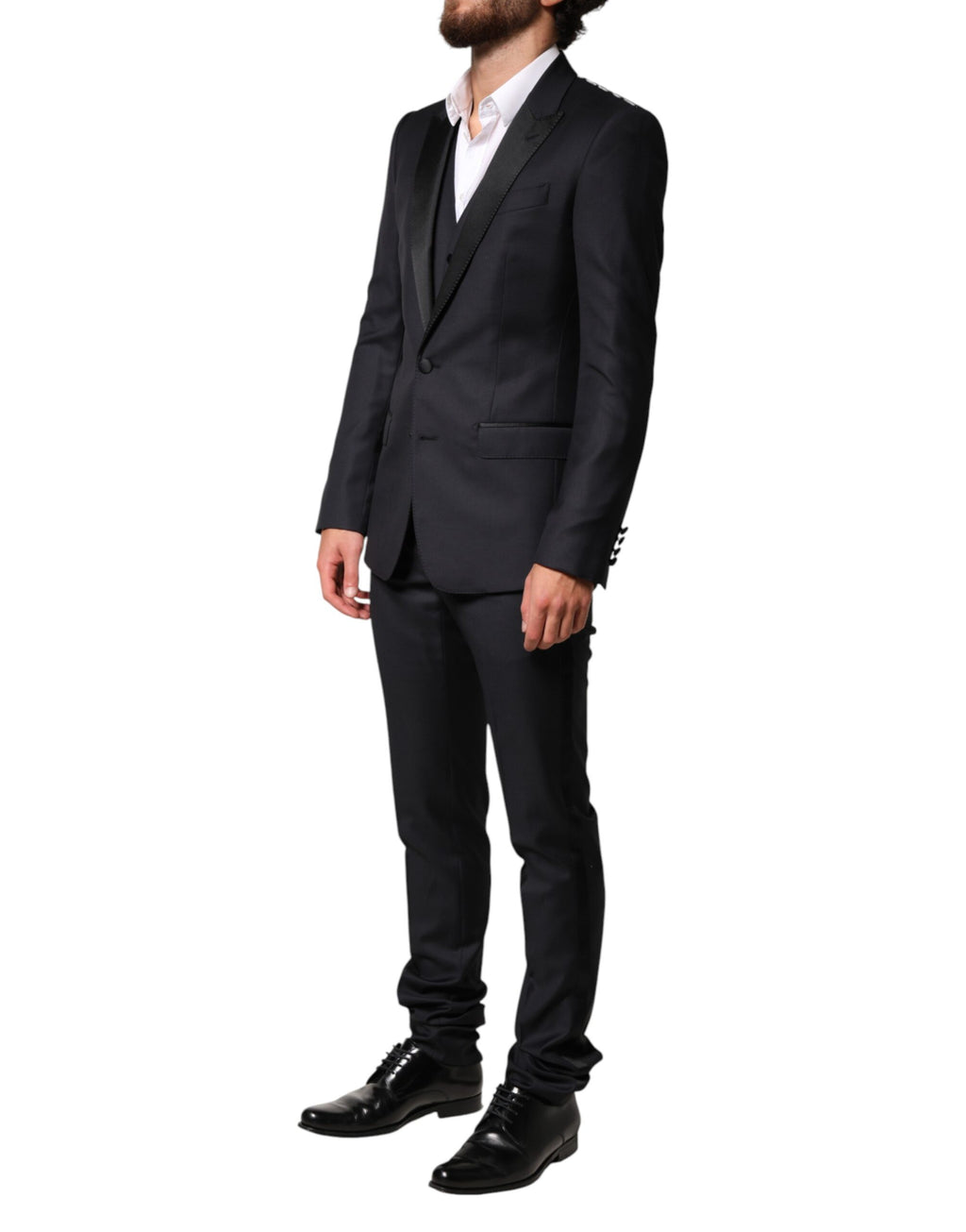Black Wool Single Breasted 3 Piece Men Suit