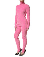 Pink Logo Monogram Long Sleeve Jumpsuit  Dress